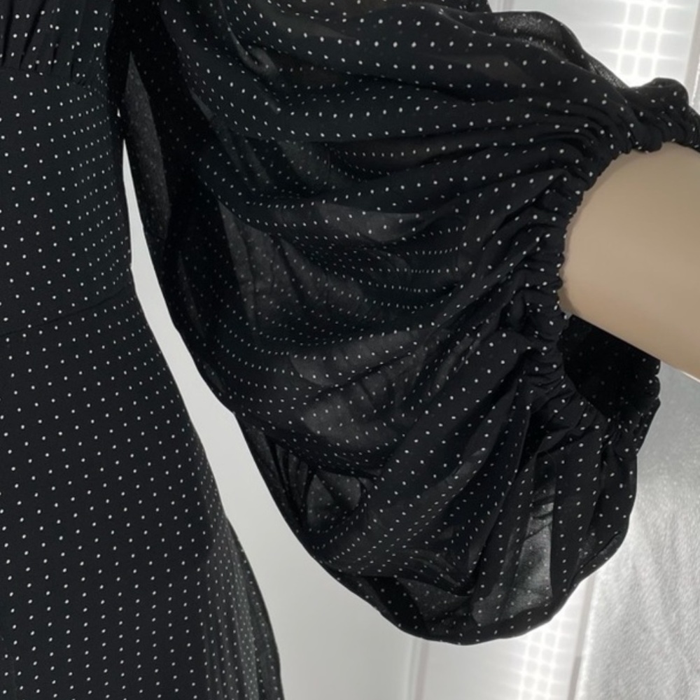 NWT Sugar + Lips Black Polkadot Babydoll Puffy Sleeve Elegant Dress Size L - Picture 11 of 11
